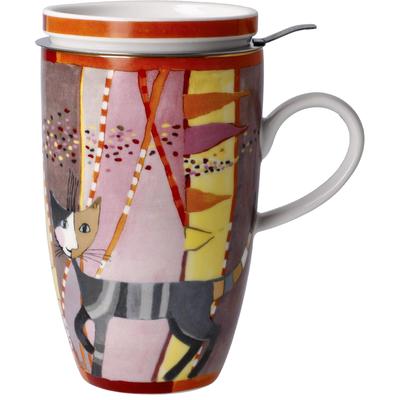 Tasse GOEBEL "Wohnaccessoires", bunt, B:8cm H:14cm, Porzellan, Metall, Trinkgefäße, Teetasse mit Deckel und Sieb, Metall, Rosina Wachtmeister - Sottosopra Image