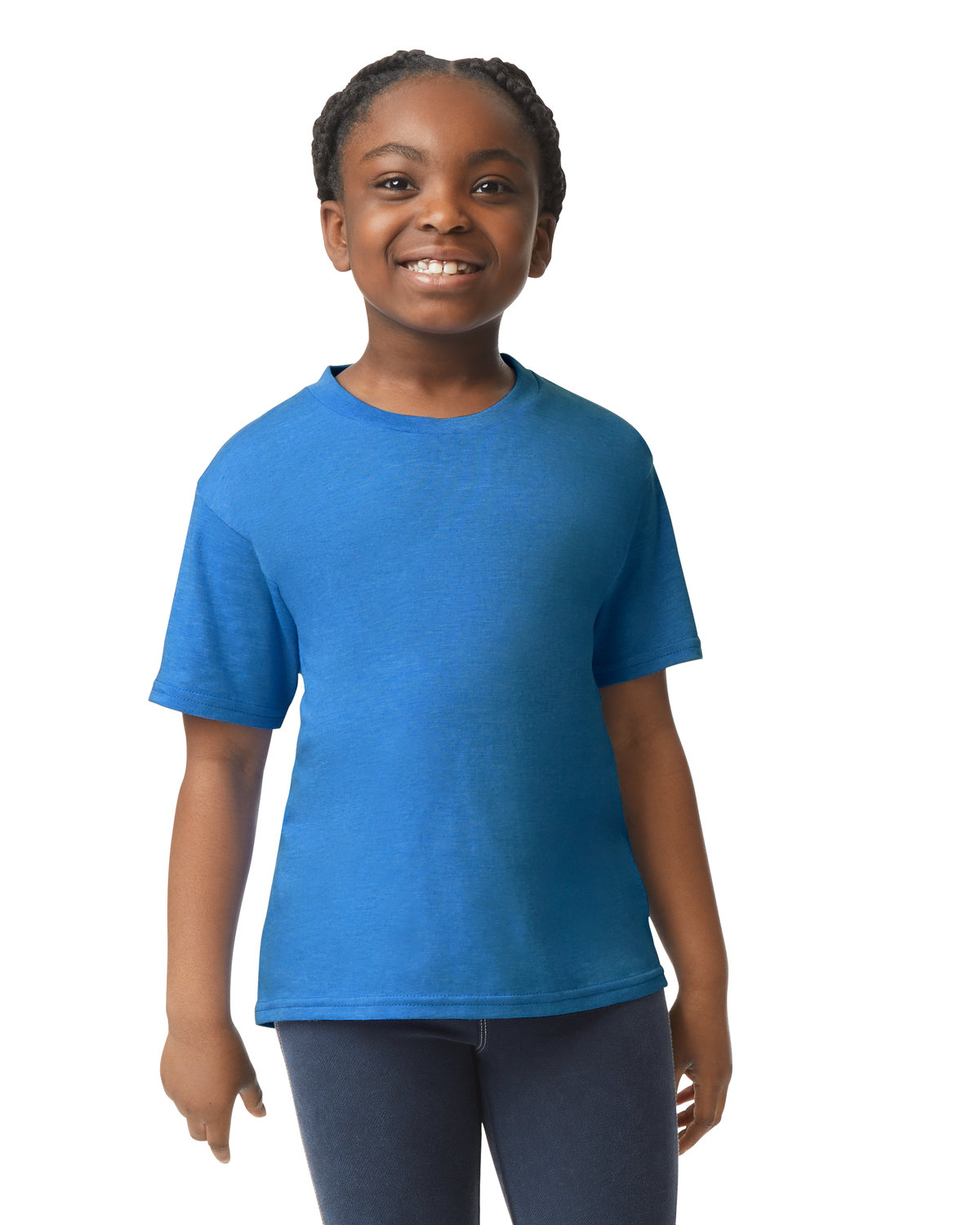 Gildan G640B Youth Softstyle T-Shirt in Heather Royal Blue size Large | ring spun cotton 64000B