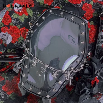 Sac à Dos Gothique Punk en Forme de Cercueil pour Femme Transparent Lolita Sombre à Main et