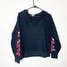 American Eagle Outfitters Tops | American Eagle Woman's Sz M Black V Neck Copped Hoodie With Embroidered Roses | Color: Black | Size: M