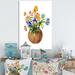 Winston Porter Brown Pot w/ Blossoming Pansies - Painting on Canvas Canvas, Cotton in Blue/Brown | 12 H x 8 W x 1 D in | Wayfair