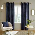Catherine Lansfield Geo Cut Velvet 66x54 Inch Eyelet Curtains Two Panels Navy