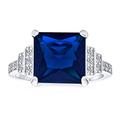 Art Deco Style Huge 5 CTW Clear Simulated Blue Sapphire Cocktail Ring AAA CZ Stepped Side Stone Style Radiant Brilliant Cut Square Engagement Ring For Women .925 Sterling Silver Rhodium