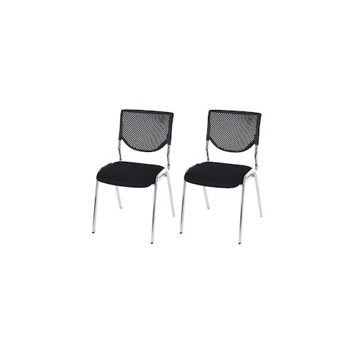 2er-Set Besucherstuhl T401, Konferenzstuhl stapelbar, Stoff/Textil ~ Sitz schwarz, Füße chrom
