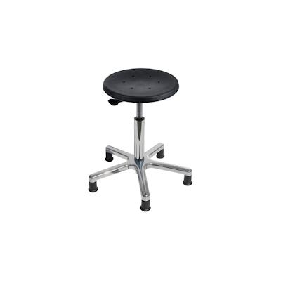 PROREGAL Drehhocker Atlanta, Sitzhöhe 46-64cm, Tragfähigkeit 110kg, Polyurethane-Sitz, Aluminium-Fußkreuz, Gleiter, Hebelauslösung, Schwarz Image