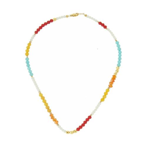 Gemshine – Halskette ‚BUNT: Choker Mondsteine, Karneolen und gelbe Jadee‘ Ketten Weiss Damen