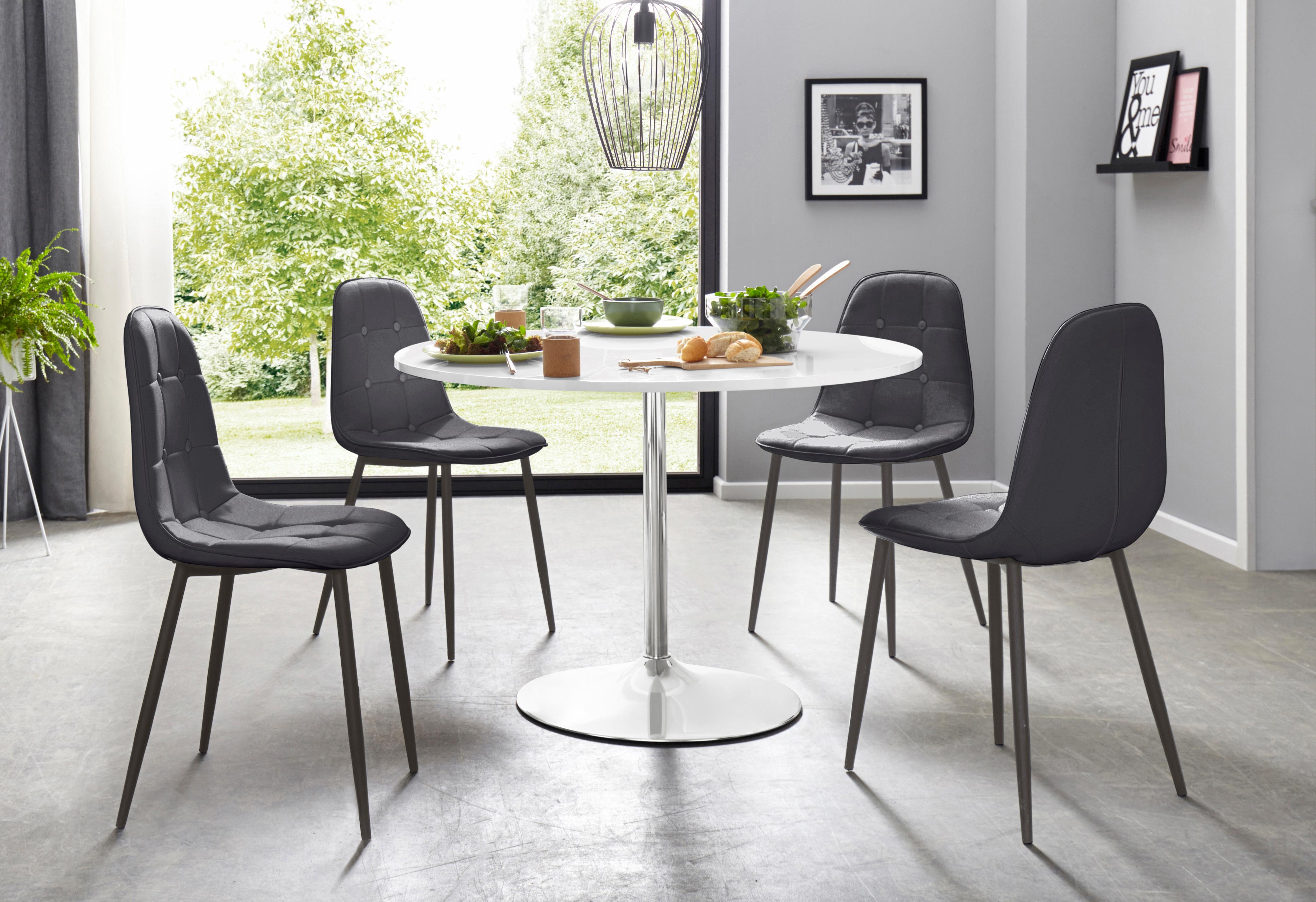 Essgruppe INOSIGN, schwarz-weiß (weiß, schwarz,), Kunstleder, Sitzmöbel-Sets, mit rundem Tisch in weiß Hochglanz Image