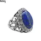 Bagues Lapis-Lazuli Vintage bague en pierre naturelle et fleur bijou Antique plaqué argent et à la