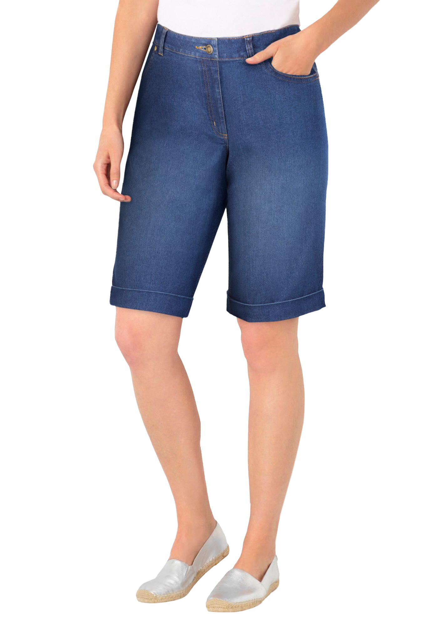 Plus Size Women's Stretch-Denim Five-Pocket Bermuda Jeans Shorts by Woman Within in Midnight Sanded (Size 20 W)