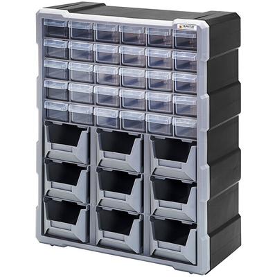 Quantum 6 1/4" x 15" x 18 3/4" Plastic Drawer Cabinet with 30 Clear Compact Drawers and 9 Bins PDC-930BK