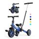 besrey 7-in-1 Toddler Tricycle with 5-Height Parent Steering Push Handle for 1-5 Years Old, Foldable Kids Trike, Bike with Wheel Clutch, Larger Wheels, Removable Pedals, Height Adjustable Seat, Blue