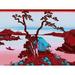 ArtVerse Japanese Lake Wood Block Print Removable Art Wall Decal Vinyl in Red/White/Blue | 14" H x 18" W | Wayfair HOK093A1418A