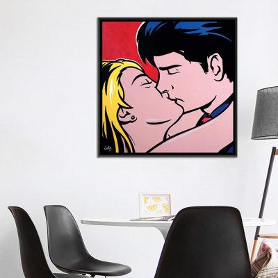 East Urban Home 'The Kiss' Graphic Art Print on Canvas, Cotton in Black/Orange/Pink | 18 H x 18 W x 1.5 D in | Wayfair