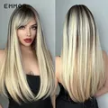 Emmor-Perruque Synthétique Ombrée Noire à Blonde pour Femme Cheveux Raides Naturels Perruques