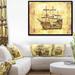 East Urban Home 'Old Travelling Boat Drawing' Framed Oil Painting Print on Wrapped Canvas Metal in Yellow | 20 H x 40 W x 1 D in | Wayfair