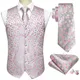 Gilet en soie à fleurs rose pour hommes gilet de costume Slim gilet en argent cravate mouchoir