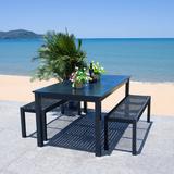 Beachcrest Home™ Boadicea Rectangular 4 - Person 35.4" Long Outdoor Dining Set Wood in Black | 66.9 W x 35.4 D in | Wayfair