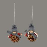 The Holiday Aisle® 2 Piece Pinecone Gnome Hanging Figurine Ornament Set Wood in Brown/Gray/Red | 4 H x 3 W x 2 D in | Wayfair