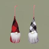 The Holiday Aisle® 2 Piece Buffalo Plaid Gnome Hanging Figurine Ornament Set Fabric in Black/Gray/Red | 6 H x 2.25 W x 2.25 D in | Wayfair