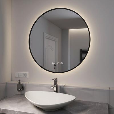 EMKE Badspiegel mit Beleuchtung Runder Schwarzer Badezimmerspiegel ф80cm (Neutrales Licht,