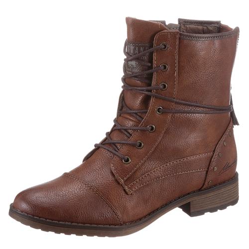 Schnürstiefelette MUSTANG SHOES, Damen, Gr. 37, braun (cognac, used), Lederimitat, modisch, Schuhe, mit schaftumspielender Schnürung