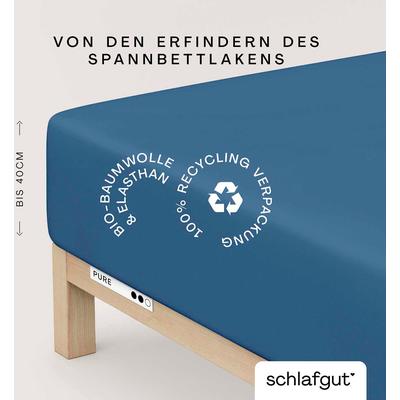 Spannbettlaken SCHLAFGUT "PURE BOXSPRING in Gr. 90x200, 140x200 oder 180x200, für Boxspringbett", blau (blau mid), B:120-130cm L:200-220cm, Jersey-Elasthan, Obermaterial: 95% Baumwolle, 5% Elasthan, Laken, aus Bio-Baumwolle, für Matratzen bis 40 cm... Image