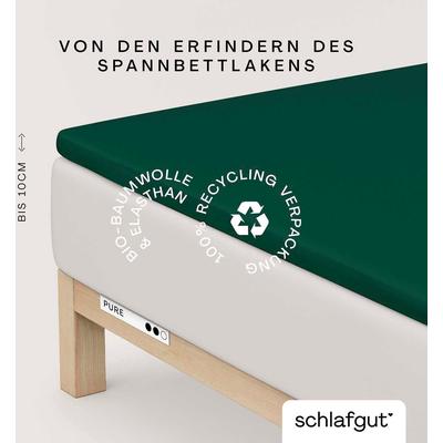 Spannbettlaken SCHLAFGUT "PURE TOPPER in Gr. 90x200, 140x200 oder 180x200 cm, Laken für Topper", grün (grün deep), B:90-100cm L:200-220cm, Jersey-Elasthan, Obermaterial: 95% Baumwolle, 5% Elasthan, Laken, aus 100% Bio-Baumwolle, für Matratzen bis 10... Image