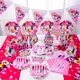 Décoration thème Disney Minnie Mouse tasse masque chapeau paille en plastique sac cadeau fête