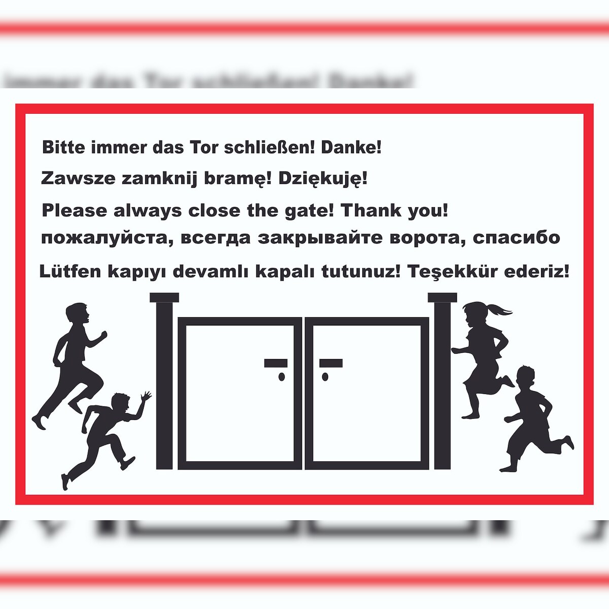 HB-Druck Tor schließen Kindergarten mehrsprachig Schild A0 Rückseite selbstklebend Image