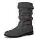 Dernolsea Mid Calf Boots Women Pull On Flat Slouch Boots Ladies Buckle Pixie Boots Grey Size 6