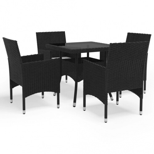 vidaXL 5-tlg. Garten-Essgruppe Schwarz Poly Rattan und Glas Image
