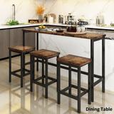 Counter Height Extra Long Dining Table Set with 3 Stools Pub Kitchen Set Side Table with Footrest, Brown