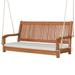2-Person Hanging Porch Swing Wood Bench with Cushion Curved Back - 54.5" x 24.5" x 23.5"(L x W x H)