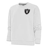 Women's Antigua White Las Vegas Raiders Metallic Logo Victory Crewneck Pullover Sweatshirt