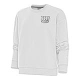 Women's Antigua White New York Giants Metallic Logo Victory Crewneck Pullover Sweatshirt
