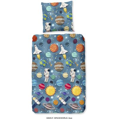 Kinderbettwäsche GOOD MORNING "Spaceworld Blues", bunt (blau, multi), B/L: 135cm x 200cm, , Flanell-Biber, B/L: 80cm x 80cm, Flanell, Biber, Obermaterial: 100% Baumwolle, Bettwäsche, Biber, 135x200, Warm, Weich, Wendeoptik, Reißverschluss, Junge...