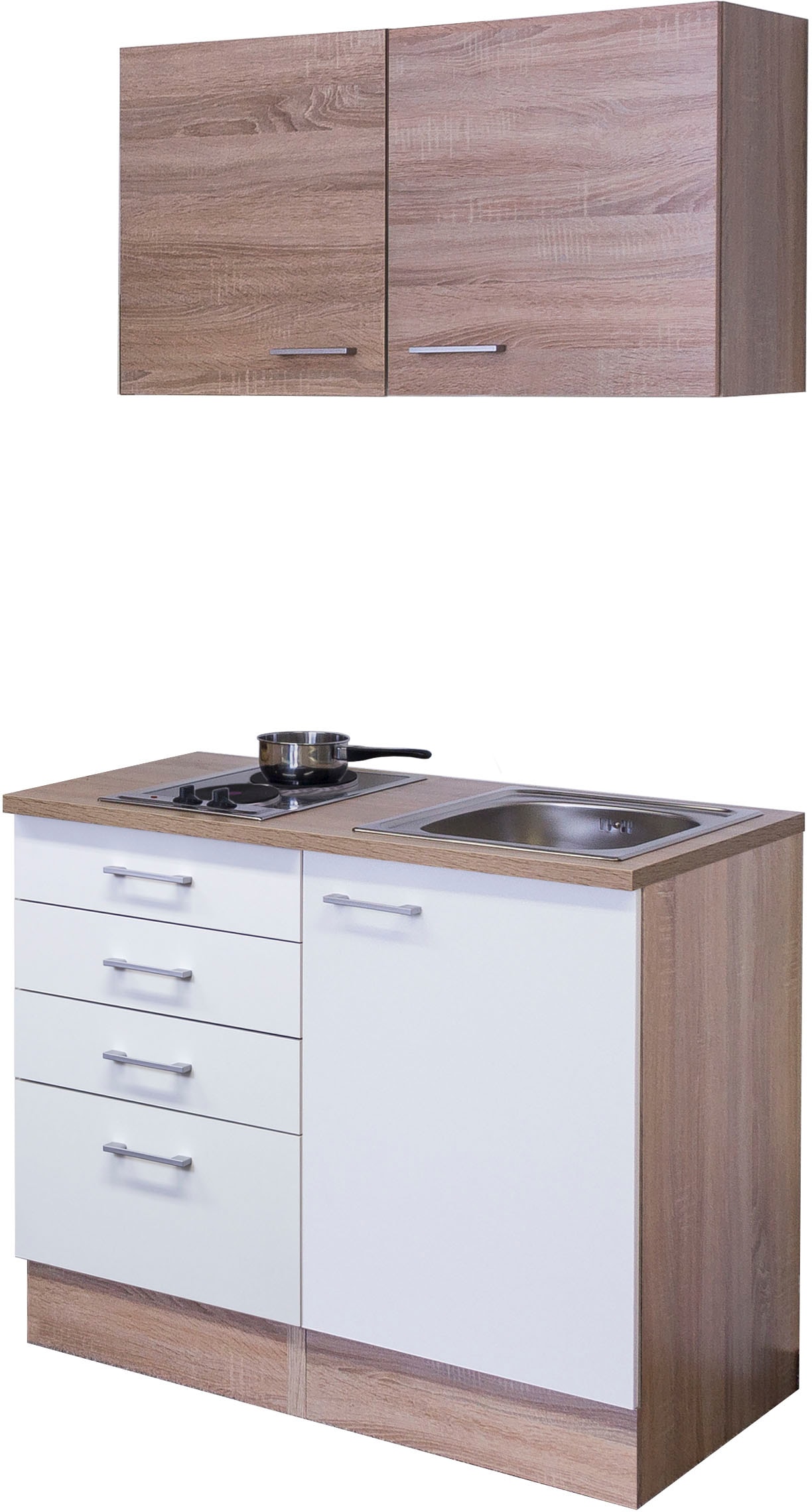 Küchenzeile FLEX-WELL "Samoa", weiß (küche: weiß, front: weiß, sonoma eiche, korpus: sonoma eiche, arbeitsplatte: sonoma eiche), B:100cm H:200cm T:60cm, Komplettküchen-Sets, Küchenzeile, Gesamtbreite 100 cm, mit Kochfeld und Spüle, viele...