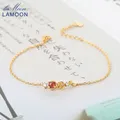 LAMOON-Bracelet en argent regardé 925 pour femme grenat naturel fleur rose breloque plaquée or 14