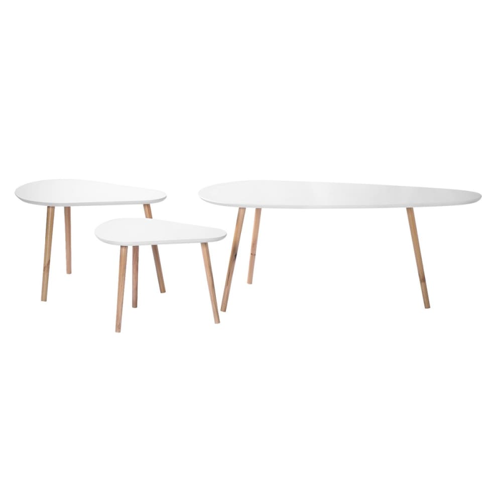 Set de 3 tables gigognes blanc et bois