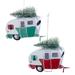 Kurt Adler Red and Green Campers Hauling Trees Tin Holiday Ornaments Set of 2 - Red,Green