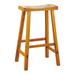 Wooden 29" Counter Height Stool with Saddle Seat, Oak Brown, Set Of 2