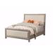 California King Fabric Upholstered Bed with Nailhead Trims, Gray and Beige