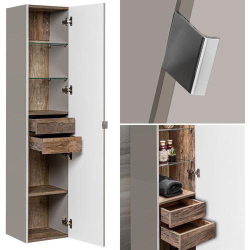 Badmöbel Hochschrank PUEBLA-56-TAUPE in taupe mit Vintage Oak Eiche, 1 Tür, b/h/t: 35/160/33 cm
