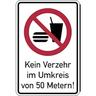 Verbotsschild, Kombischild, Kein Verzehr im Umkreis von 50 Metern!, Aluminium - 300 x 400 x 2 mm Aluverbund