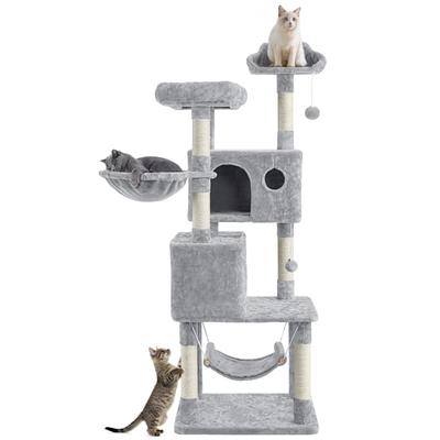 Topeakmart Light Gray 4-Level Large Cat Tree with Perch for Small Cats, 64.5" H, 38 LBS