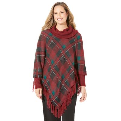 Plus Size Women's Fringe Poncho Duet by Catherines in Rich Burgundy Plaid (Size 2XWP/3XWP)