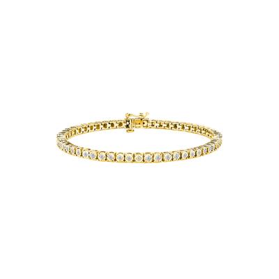 Women's Yellow Gold Plated Sterling Silver Miracleset Diamond Round Faceted Bezel Tennis Bracelet 7" by Haus of Brilliance in Yellow Gold