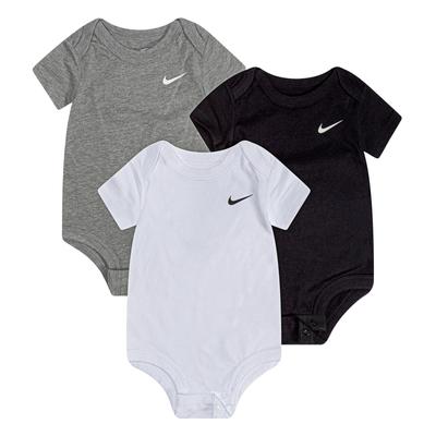 Body NIKE SPORTSWEAR "NKB 3PK SWOOSH BODYSUIT", Kinder, Gr. 74 (9), N-Gr, schwarz-weiß (weiß, grau, schwarz), Single Jersey, Obermaterial: 60% Baumwolle, 40% Polyester. Graumeliert (Obermaterial): 60% Baumwolle, 40% Polyester, sportlich, Bodies, für... Image