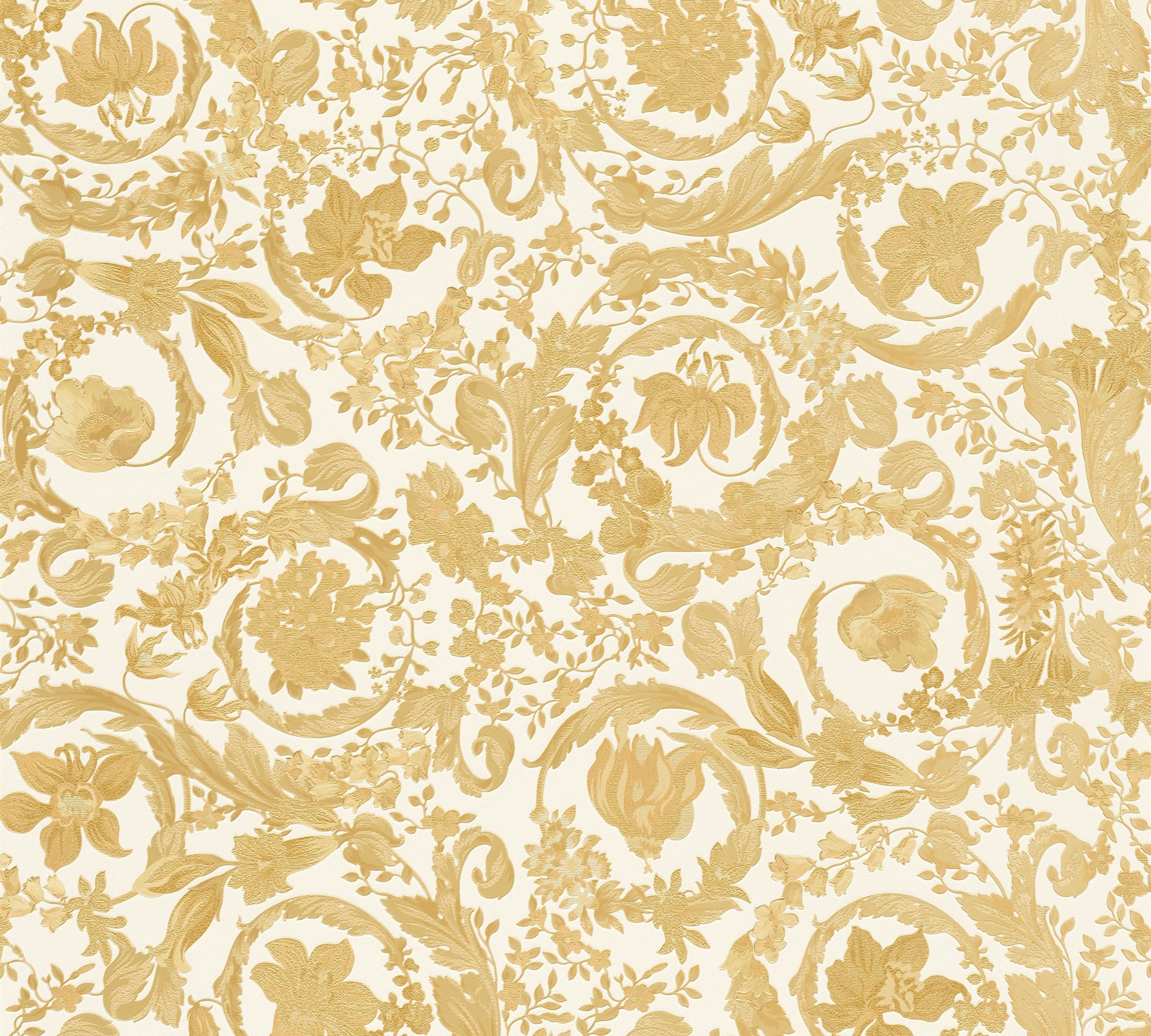 Vliestapete VERSACE "Wallpaper Versace 5 Floral", weiß (goldfarben weiß), B:0,7m H:0,01m L:10,05m, Vinyl, Vlies, Tapeten, Designertapete Tapeten Wohnzimmer Schlafzimmer Küche Flur Design Optik