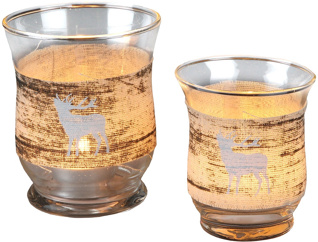 Teelichthalter AMBIENTE HAUS "Xmas, Weihnachtsdeko", braun, H:9cm Ø:8cm, Glas, Kerzenhalter Image